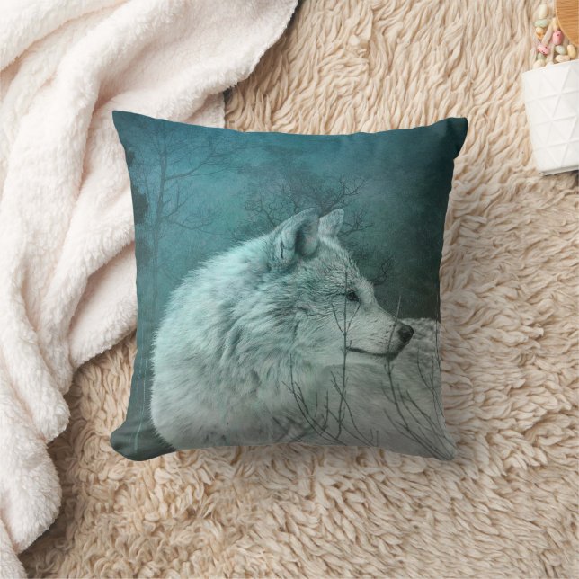 Beautiful Grey Wolf in a Dark Forest Cushion (Blanket)