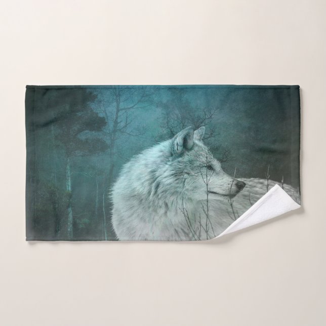 Beautiful Grey Wolf in a Dark Forest Hand Towel (Hand Towel)