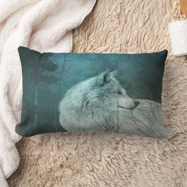 Beautiful Grey Wolf in a Dark Forest Lumbar Cushion (Blanket)