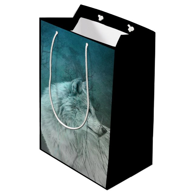Beautiful Grey Wolf in a Dark Forest Medium Gift Bag (Back Angled)