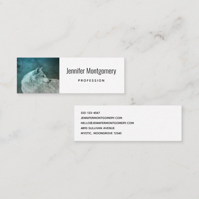 Beautiful Grey Wolf in a Dark Forest Mini Business Card (Front/Back)
