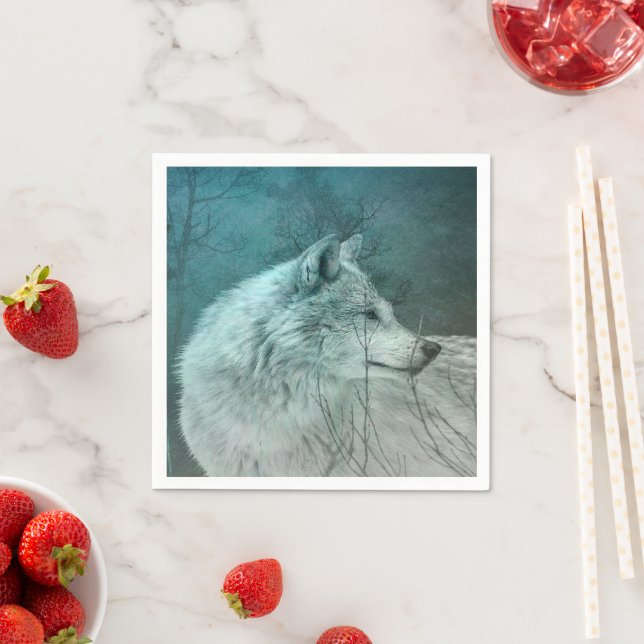 Beautiful Grey Wolf in a Dark Forest Napkin (Insitu)