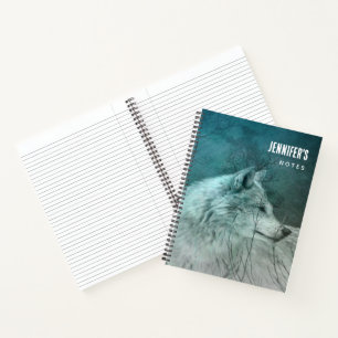 Beautiful Grey Wolf in a Dark Forest Notebook