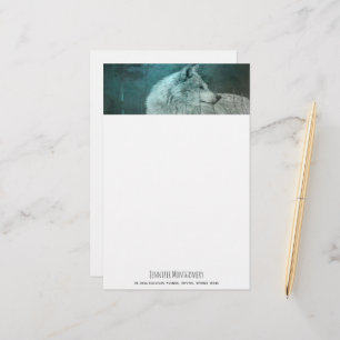Beautiful Grey Wolf in a Dark Forest Stationery