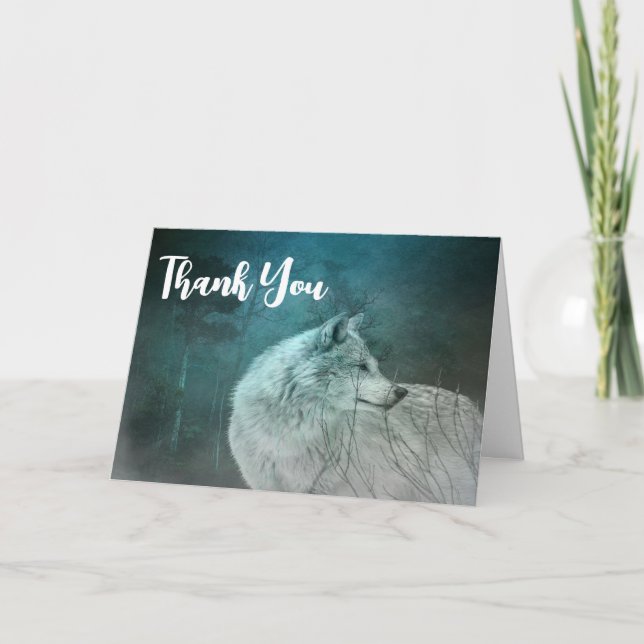 Beautiful Grey Wolf in a Dark Forest Thank You Card (Front)