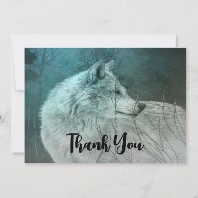 Beautiful Grey Wolf in a Dark Forest Thank You Card (Front)