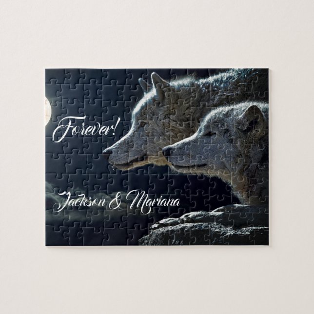 Beautiful Grey Wolves at Night Jigsaw Puzzle (Horizontal)