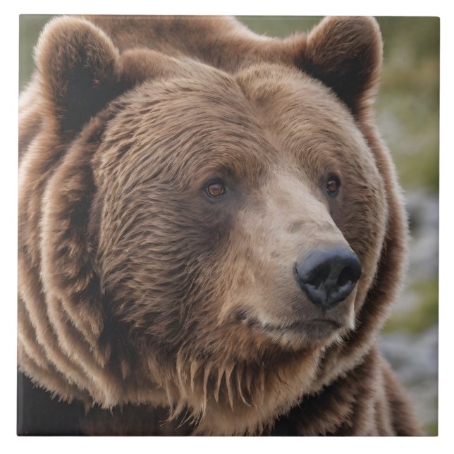 Beautiful Grizzly Bear Portrait Brown Bear 2a Ceramic Tile (Front)
