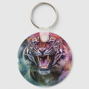 Beautiful Growling Bengal Tiger Face Photo Key Ring