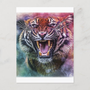 Beautiful Growling Bengal Tiger Face Photo Postcard