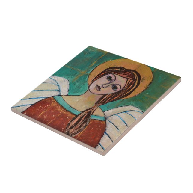 Beautiful Guardian Angel Art Aristic Artsy Artisan Ceramic Tile (Side)