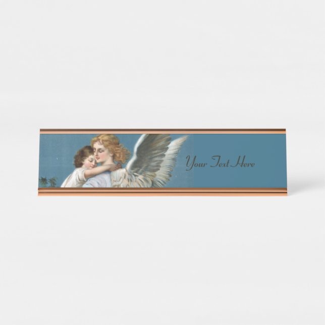 Beautiful Guardian Angel Painting Desk Name Plate (Front)