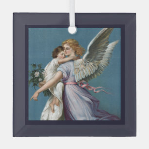 Beautiful Guardian Angel Painting Glass Tree Decoration