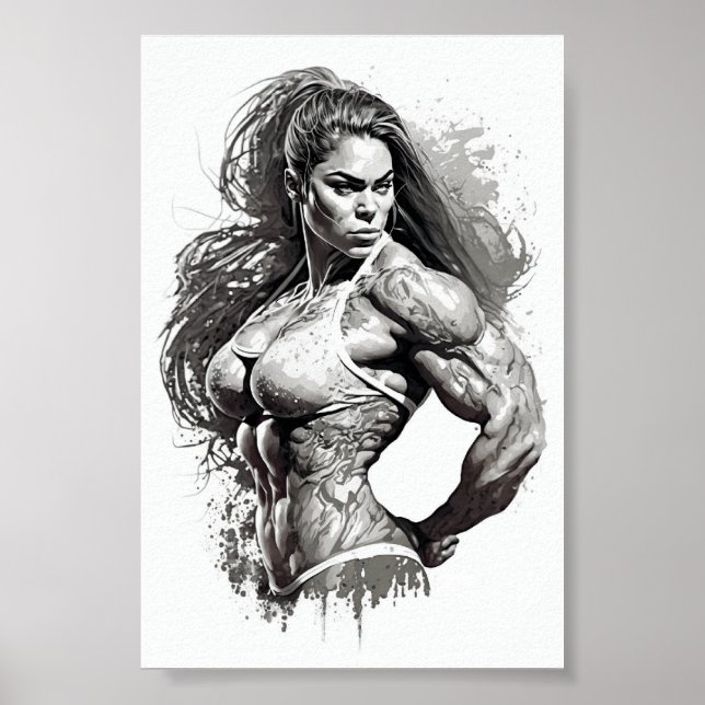 Beautiful Gym Girl Flexing Her Muscles Poster (Front)