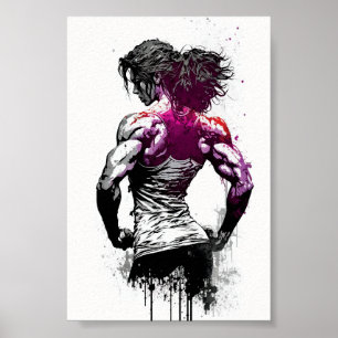 Beautiful Gym Girl Flexing Muscles Poster