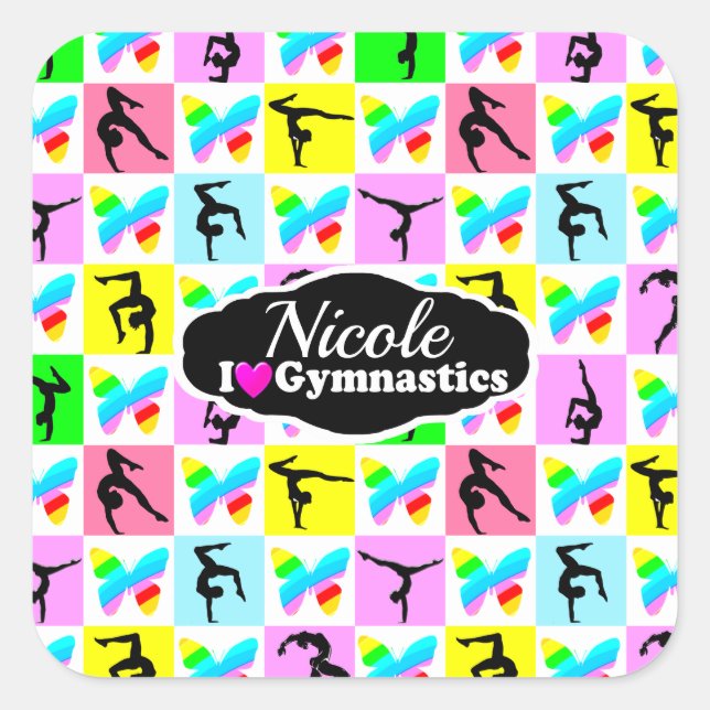 BEAUTIFUL GYMNASTICS BUTTERFLY DESIGN SQUARE STICKER (Front)