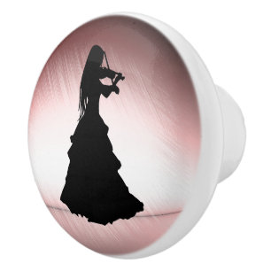Beautiful Gypsy Girl Plays Violin Ceramic Knob