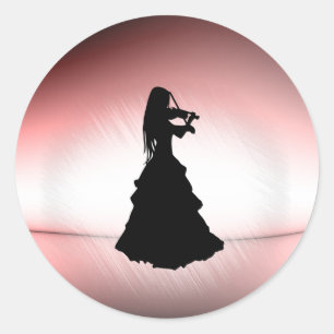 Beautiful Gypsy Girl Plays Violin Classic Round Sticker