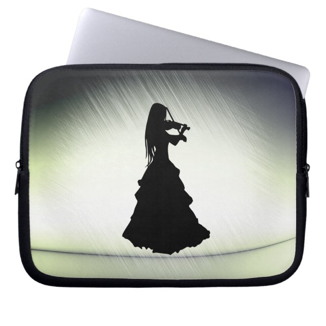 Beautiful Gypsy Girl Plays Violin Green  Laptop Sleeve (Front)