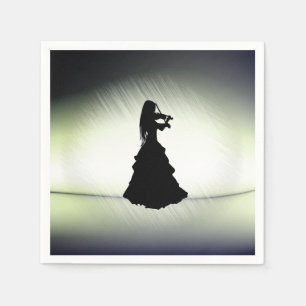 Beautiful Gypsy Girl Plays Violin Green  Napkin