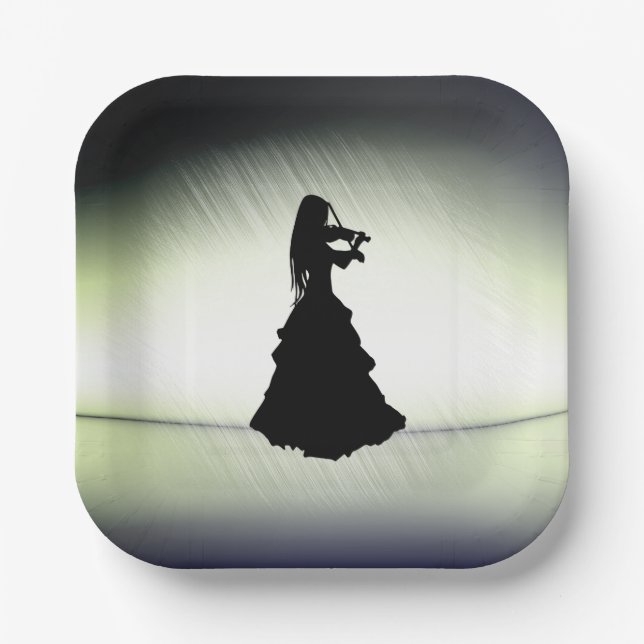 Beautiful Gypsy Girl Plays Violin Green  Paper Plate (Front)