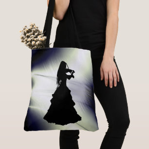 Beautiful Gypsy Girl Plays Violin Green Tote Bag