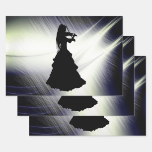 Beautiful Gypsy Girl Plays Violin Green  Wrapping Paper Sheet