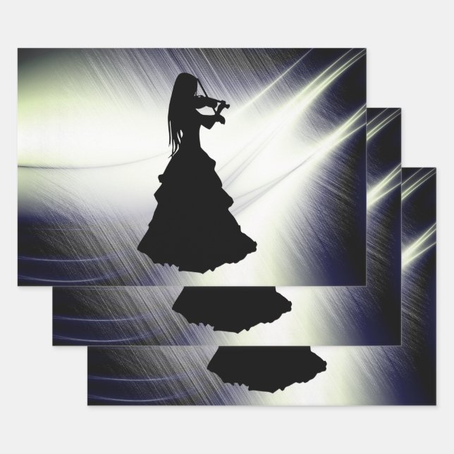 Beautiful Gypsy Girl Plays Violin Green  Wrapping Paper Sheet (Set)