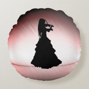 Beautiful Gypsy Girl Plays Violin Round Cushion