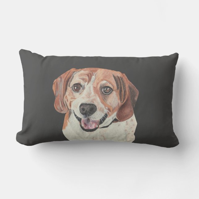 Beautiful Hand Drawn Beagle Lumbar Throw Pillow (Front)