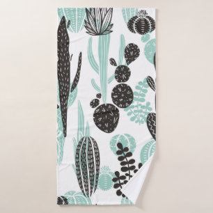Beautiful hand drawn cacti doodle seamless pattern bath towel