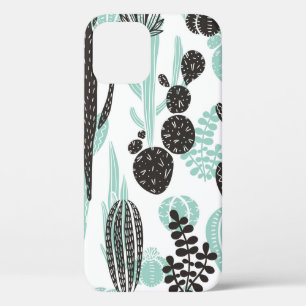 Beautiful hand drawn cacti doodle seamless pattern iPhone 12 case