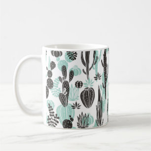 Beautiful hand drawn cacti doodle seamless pattern coffee mug