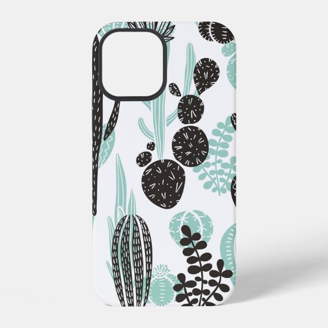 Beautiful hand drawn cacti doodle seamless pattern iPhone case (Back)