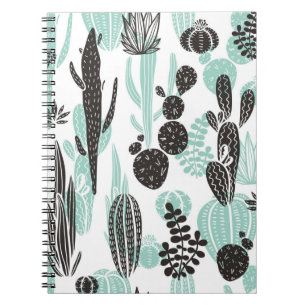 Beautiful hand drawn cacti doodle seamless pattern notebook