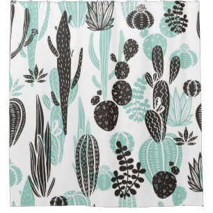 Beautiful hand drawn cacti doodle seamless pattern shower curtain