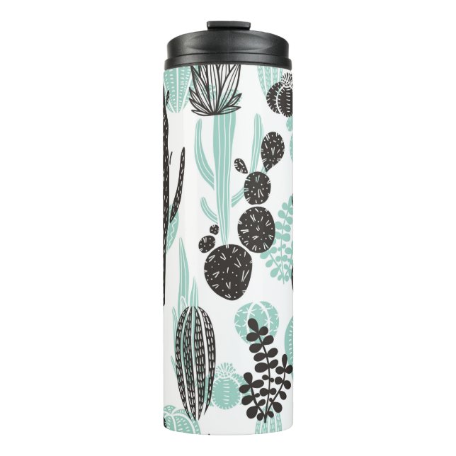 Beautiful hand drawn cacti doodle seamless pattern thermal tumbler (Front)
