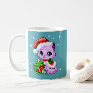 Beautiful Hand Drawn Christmas Cat Mug by Mei Yu