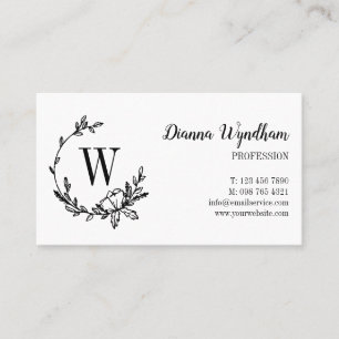 Beautiful Hand Drawn Flower Wreath Monogram Business Card