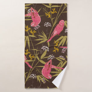 Beautiful Hand drawn parrot birds in Bamboo forest Bath Towel