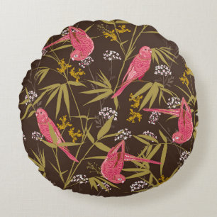 Beautiful Hand drawn parrot birds in Bamboo forest Round Cushion
