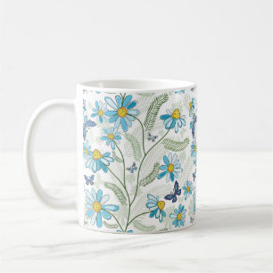 Beautiful Hand Drawn Pastel Blue Floral Pattern Coffee Mug