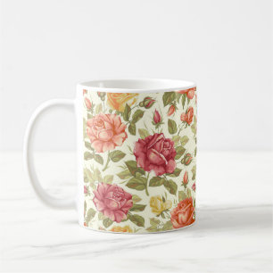 Beautiful Hand Drawn Red and Peach Roses Coffee Mug