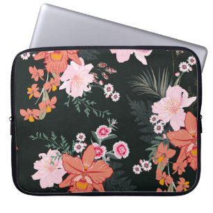 Beautiful hand drawn tropical forest floral, seam laptop sleeve