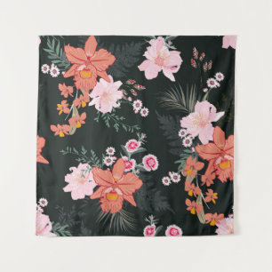 Beautiful hand drawn tropical forest floral, seam tapestry