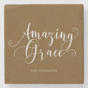 Beautiful, hand-lettered Amazing Grace script Stone Coaster
