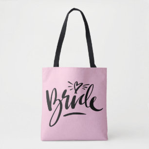 Beautiful hand lettered BRIDE wedding tote bag