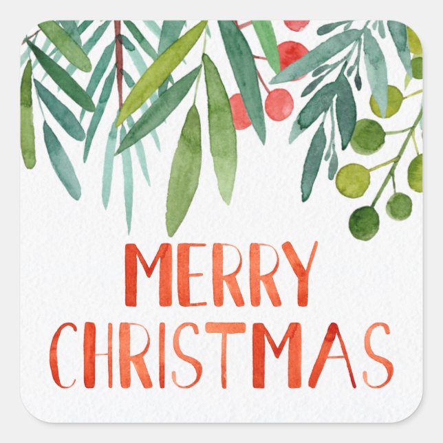Beautiful Hand Lettered Watercolor Berry & Branch  Square Sticker (Front)
