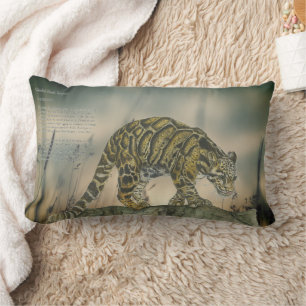 Beautiful Hand-Painted Endangered Clouded Leopard Lumbar Cushion