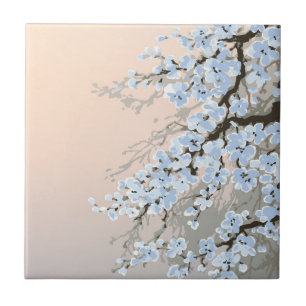 beautiful,hand painted,pale blue,cherry blossom tr ceramic tile